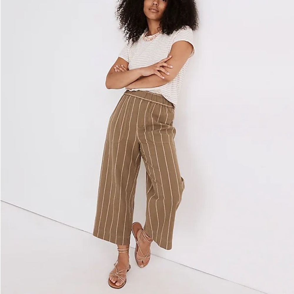 Madewell Linen-Cotton Huston Pull-On Crop Pants in Stripe
